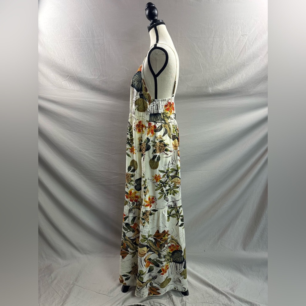 Boho Plant Printed Ruffle Hem Spaghetti Strap Dress Maxi - Picture 8 of 9